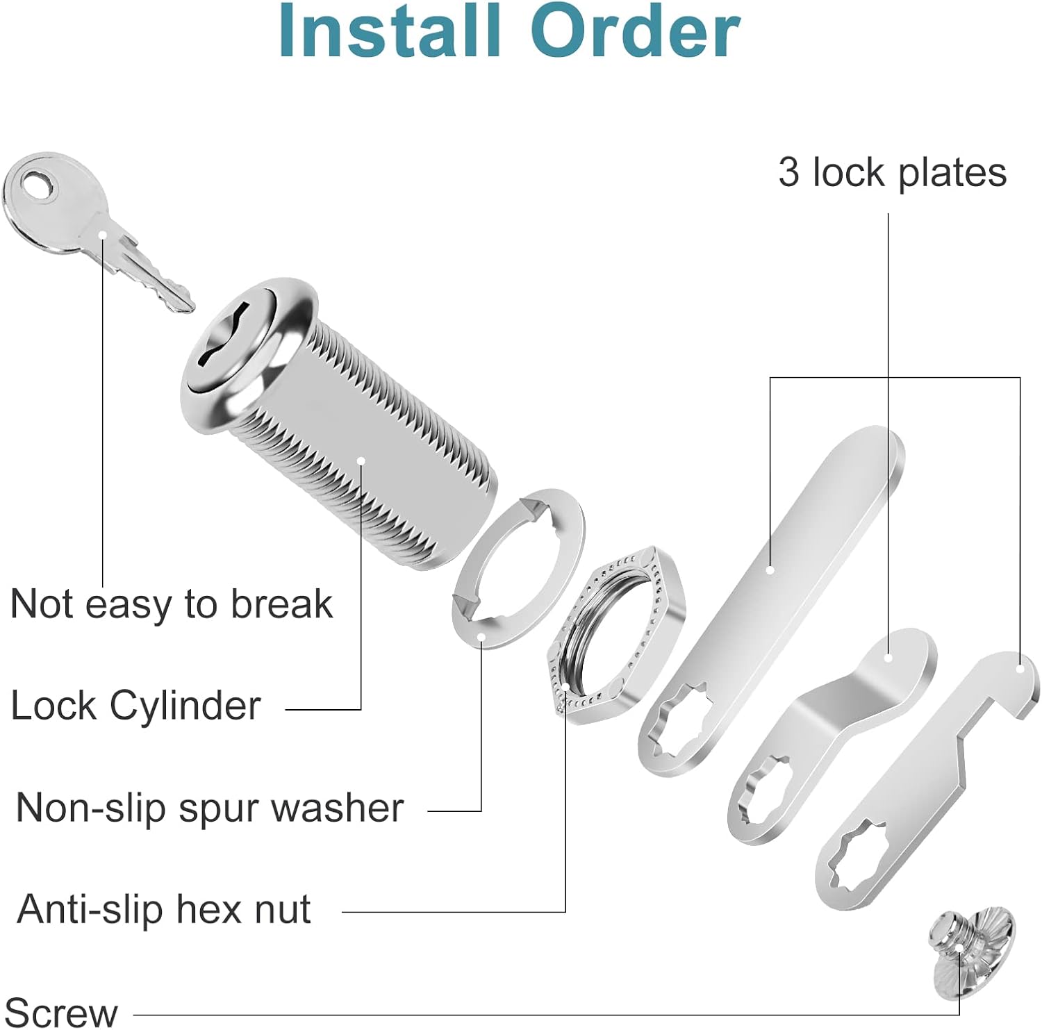 Cam Lock Cabinet Lock Keyed Alike, 1-3/8'' (Length) Cylinder Secure File Drawer Mailbox RV Storage Replacement Set, Chrome-Finish Zinc Alloy (1-3/8 Inch 6Pcs)