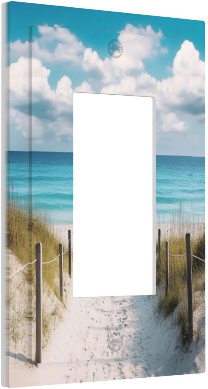 Decorative Outlet Covers Coastal Beach Ocean Seaside View 1 Gang Rocker Light Switch Cover Plate Single Wall Plates for Electrical Outlets Switch Plate Covers Faceplate for Bedroom Home Decor
