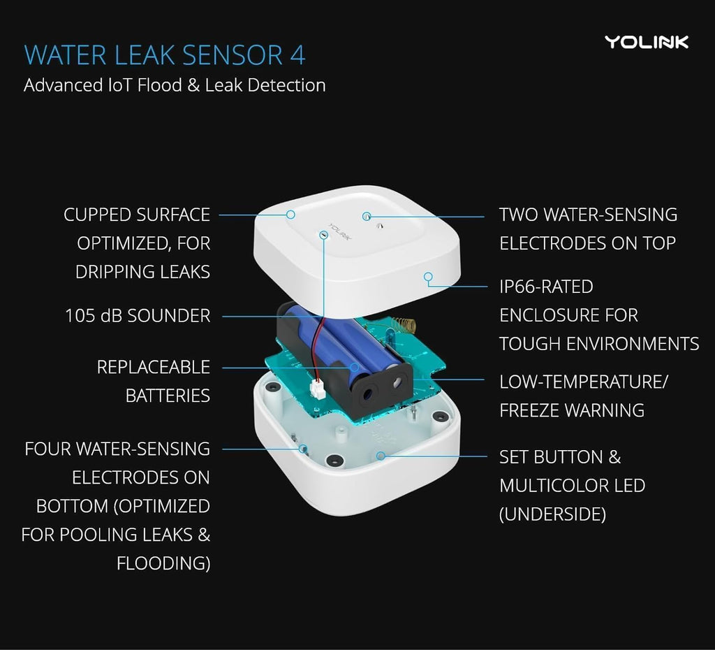 YoLink Water Leak Starter Kit: Hub + 2 Leak Sensor 4 (105 dB Siren), LoRa Long-Range, App/SMS/Email Alerts, D2D Offline, 2 AAA Up to 5-Year Battery, Compatible with Alexa/IFTTT/Home Assistant