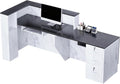 L-Shaped Modern Reception Desk with Counter & Storage - 71"/84" Large Office Front Desk, Salon Checkout Counter with Lockable Cabinets, Shelves & Drawers (Black & White, Left - 71''L x 34''W x 41''H)