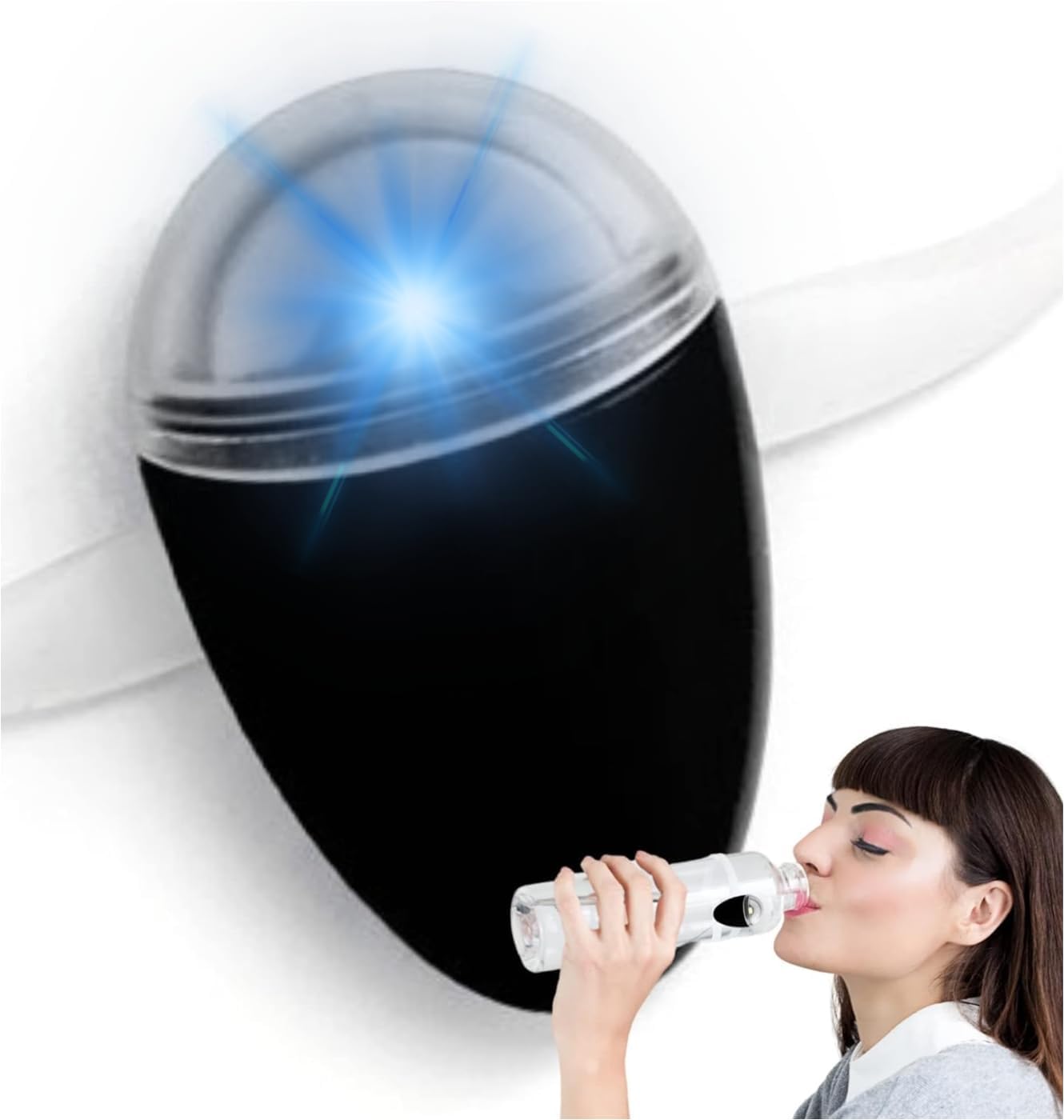 ULLA Smart Light for Water Bottle, Small Hydrate Reminder, Fits Most Water Bottles, Lights Up When Time to Drink, Hydration Intake Planner, Home & Office Use, BPA Free - Black