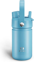 Kids Insualated Water Bottle with Straw - 12oz Stainless Steel Water Bottle with Dual Spouts, Leak-Proof, BPA-Free, Double Wall Vacuum Keeps Cold for 24 Hours for Sports, Travel, School (Pewter Blue)