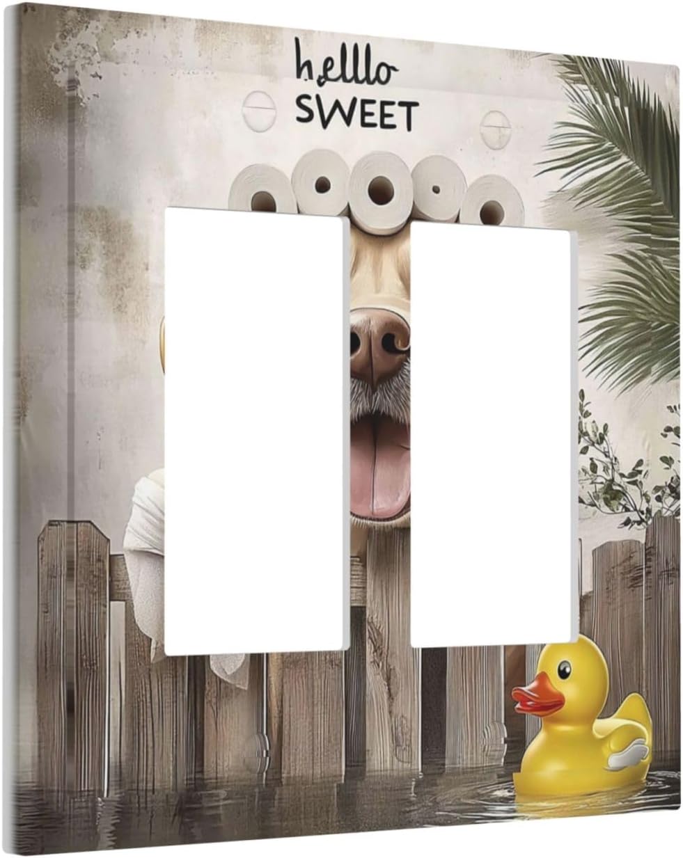 Funny Dog Rustic Farmhouse Wooden Fence Labrador Decorative Outlet Covers 2 Gang Double Gfci Rocker Electrical Wall Panels Light Switch Cover Plate For Kids Room Bathroom Decor