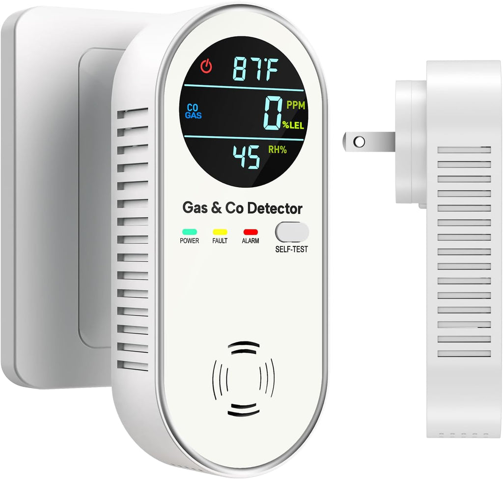 4-in-1 Upgraded Natural Gas Detector & Carbon Monoxide Detectors - Carbon Monoxide Detectors Plug in - Natural Gas, Propane, Co Detector, Temperature & Humidity Detectors for Home, RV (White)