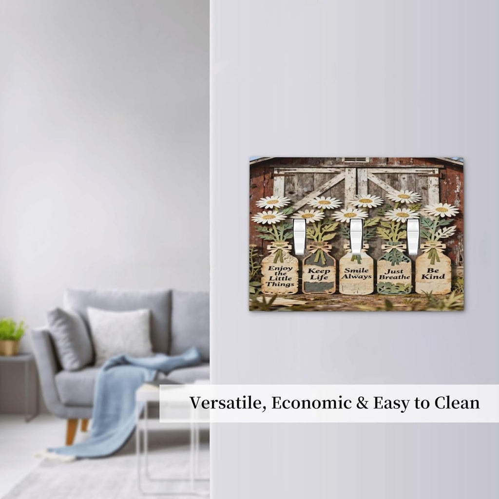 Rustic Daisy Barn Door Flowers 3 Gang Triple Toggle Decorative Light Switch Covers Electrical Faceplate Switch Plates for Bathroom Kitchen Home