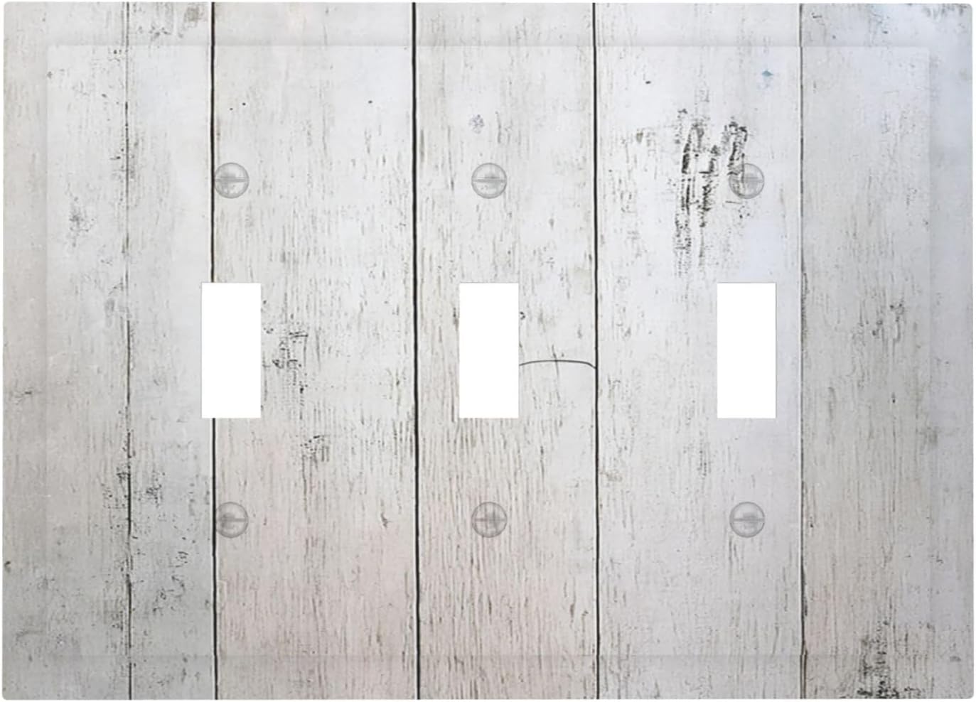 Rustic White Grey Wood Grain Decorative Switch Plates 3 Gang Wall Plate Triple Toggle Light Switch Cover Electrical Wall Panels Faceplate for Bedroom Bathroom Decor