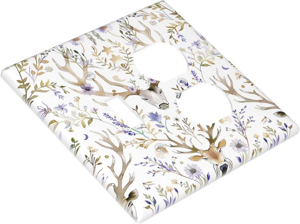 Wallplates Gothic Retro Floral Damask Elk Wild Flower 1 Toggle 1 Duplex Switch Plate Electrical Gfci Faceplate Decorative Light Switch Covers For Bed Room Living Room Decor