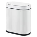 ELPHECO Bathroom Trash Can with Lid 2 Gallon Motion Sensor Garbage Can 7.5 Liter Small Trash can Touchless Bathroom Decor Waterproof Smart Waste Bin with Stripes for Bedroom, Office (White-Black)