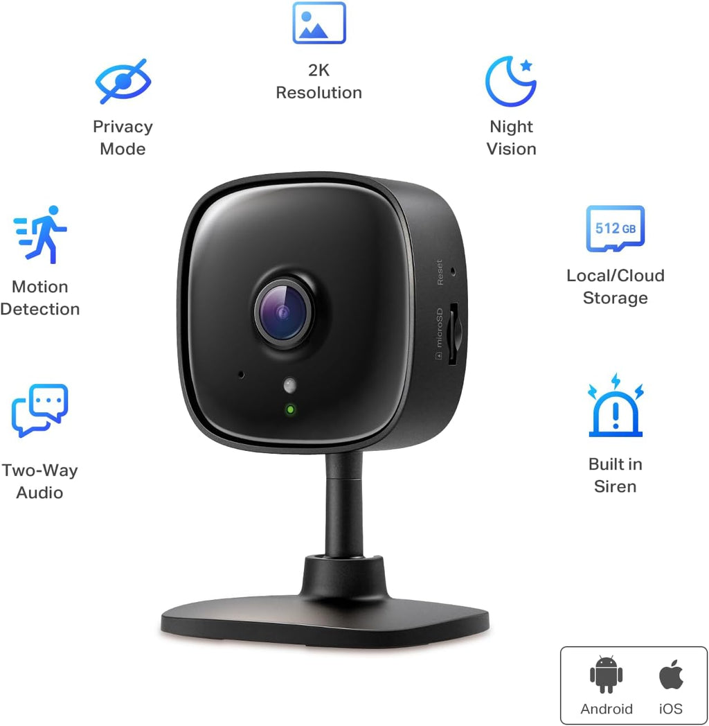 Tapo TP-Link New 2K Indoor Security Camera for Baby Monitor, Pet Camera | Motion Detection | 2-Way Audio | Night Vision | Cloud & SD Card Storage | Works w/Alexa & Google Home | Black C111