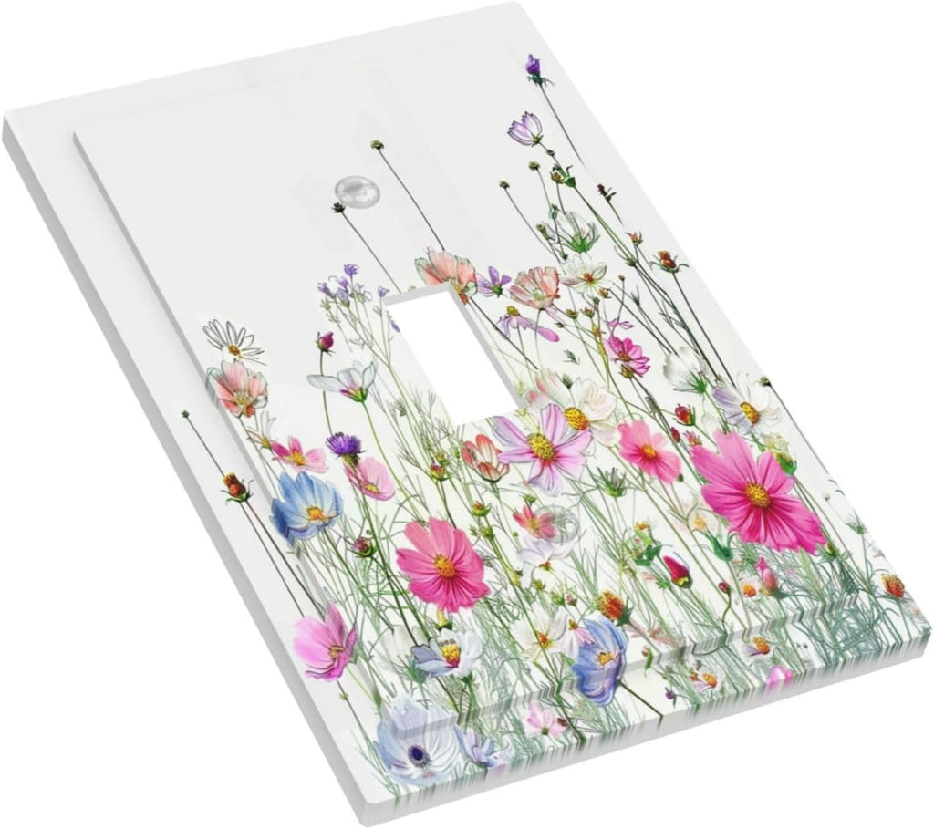 Decorative Light Switch Cover Boho Colorful Flowering Plant Wild Flower 1 Gang Single Toggle Device Electrical Faceplate Switchplates Decorator Outlet Wall Plate For Bed Room Living Room