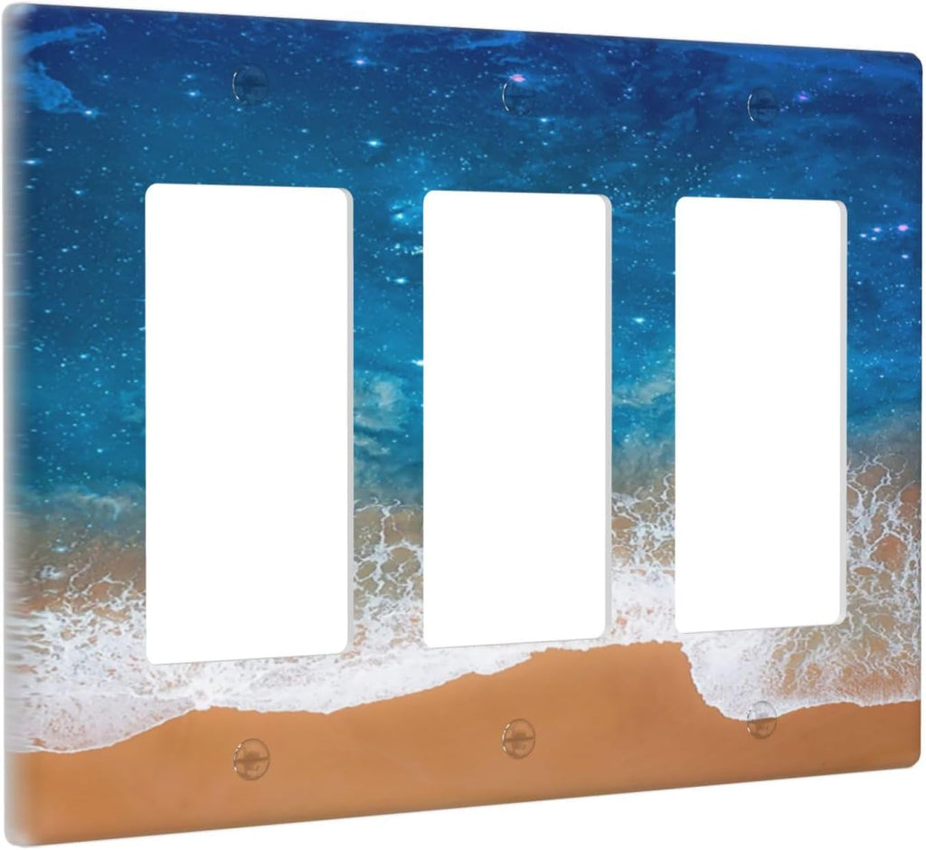 Blue Sea Ocean Beach Waves Triple Rocker Light Switch Covers 3 Gang Outlet Cover Wall Plates Decorative Switch Plates Electrical GFCI Faceplate Switchplate for Home Decor 4.49 X 6.38 IN