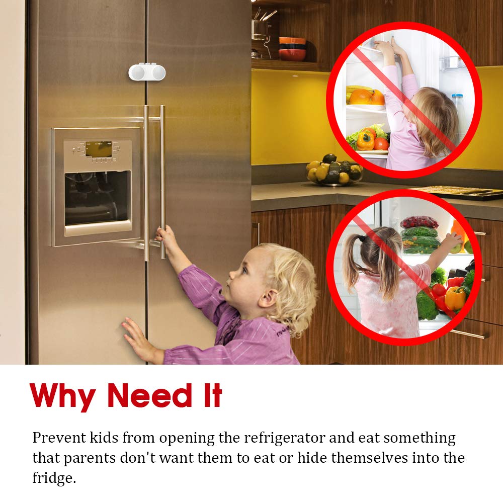 EUDEMON Baby Safety French Fridge Door Lock Freezer Refrigerator Lock Cabinet Cupboard Lock for Childproof & Pet Proofing Easy to Install no Tools Need or Drill (1 Pack,White)
