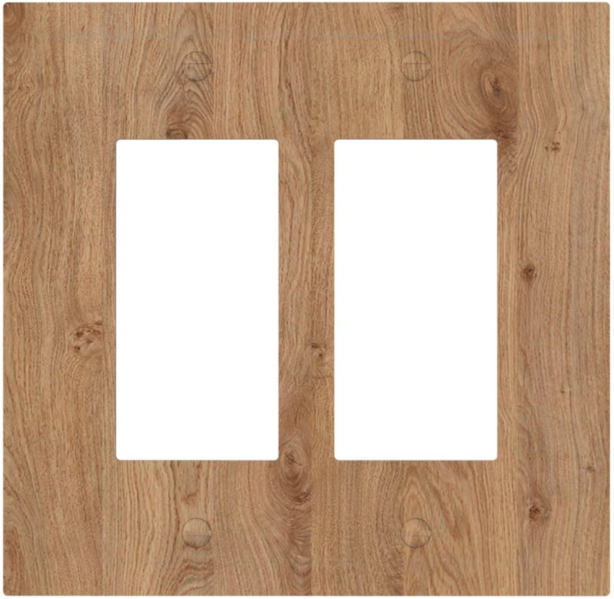 Decorative Outlet Covers Vintage Rustic Wood Color Brown Wood Grain 2 Gang Double GFCI Rocker Electrical Wall Panels Light Switch Cover Plate for Farmhouse Cabin Decor