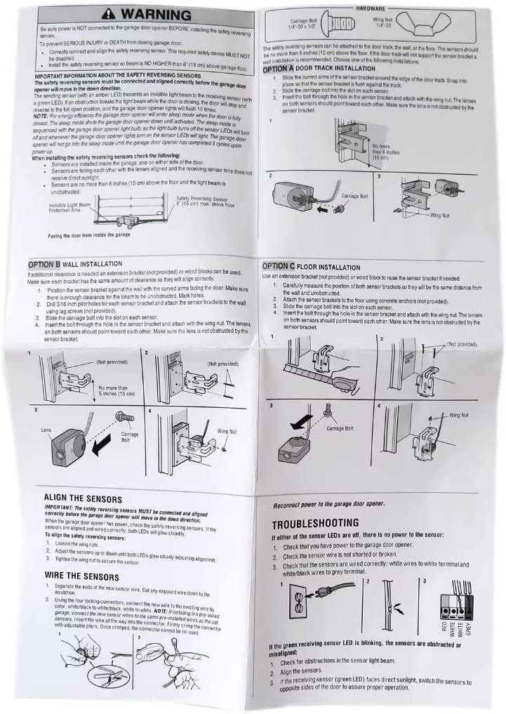 2-Pack Garage Door Opener Safety Sensor Kit Fit for LiftMaster 2000SDR, 2500B, 2500B, 2500D, 3130M, 3240M, 3245M, 3575S, 3585S, 3595S, 3800P, 3800PLD, ATS2113X0