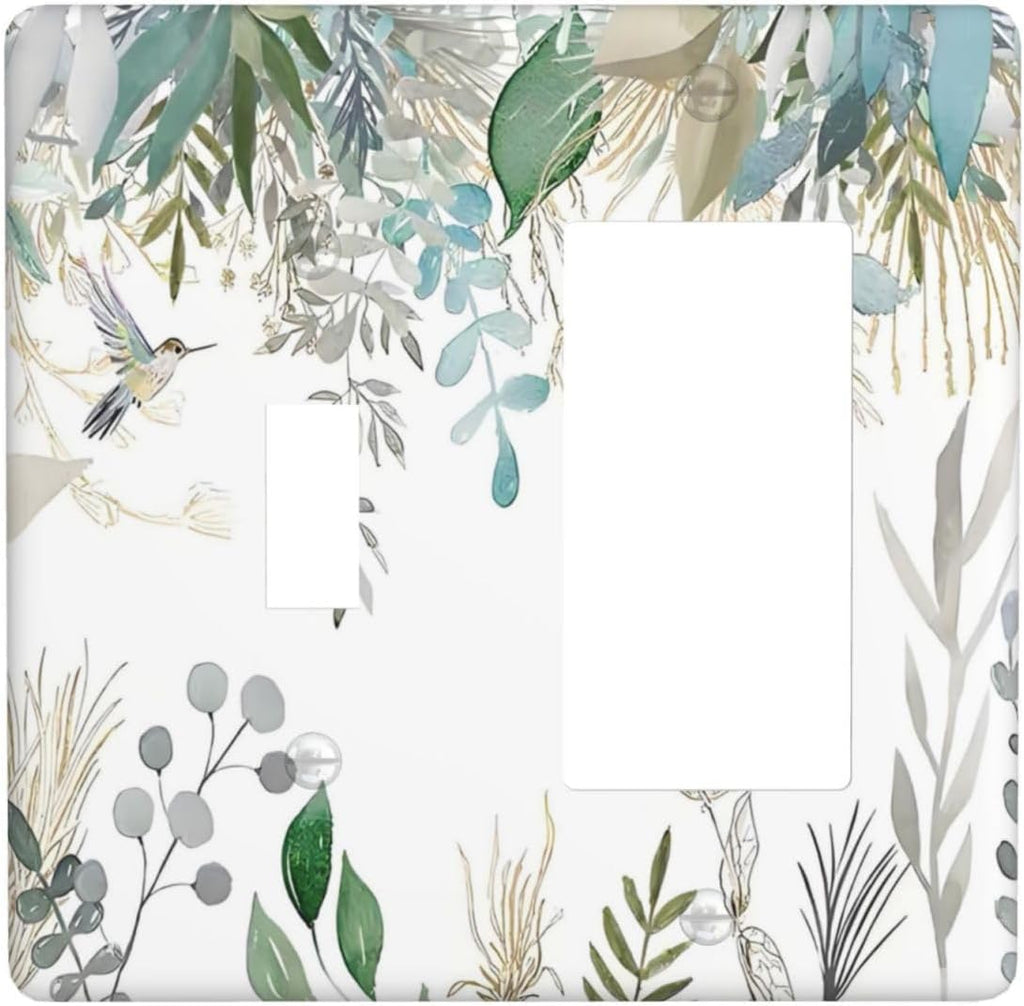 Green Tropical Palm Leaves Flower Plants Hummingbird Outlet Covers 1 Toggle 1 Rocker Combination Decorative Wall Plate Electrical Switch Plates Light Switch Cover Plate for Bed Room Living Room Decor
