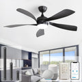 Sofucor 52" Smart Ceiling Fan, Indoor/Outdoor Black Ceiling Fans with Lights and Remote, Works with Alexa/Google/App, 3-Color Light 6-Speed Timing Reversible DC Motor for Bedroom Living Room Patio