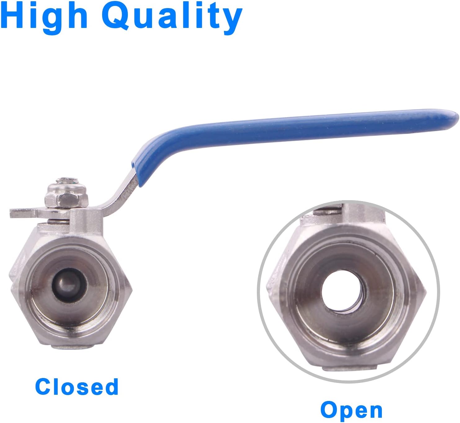 DERNORD Stainless Steel Ball Valve 1PC Type 3/8 Inch NPT Standard Port for Water, Oil, and Gas (Pack of 2)