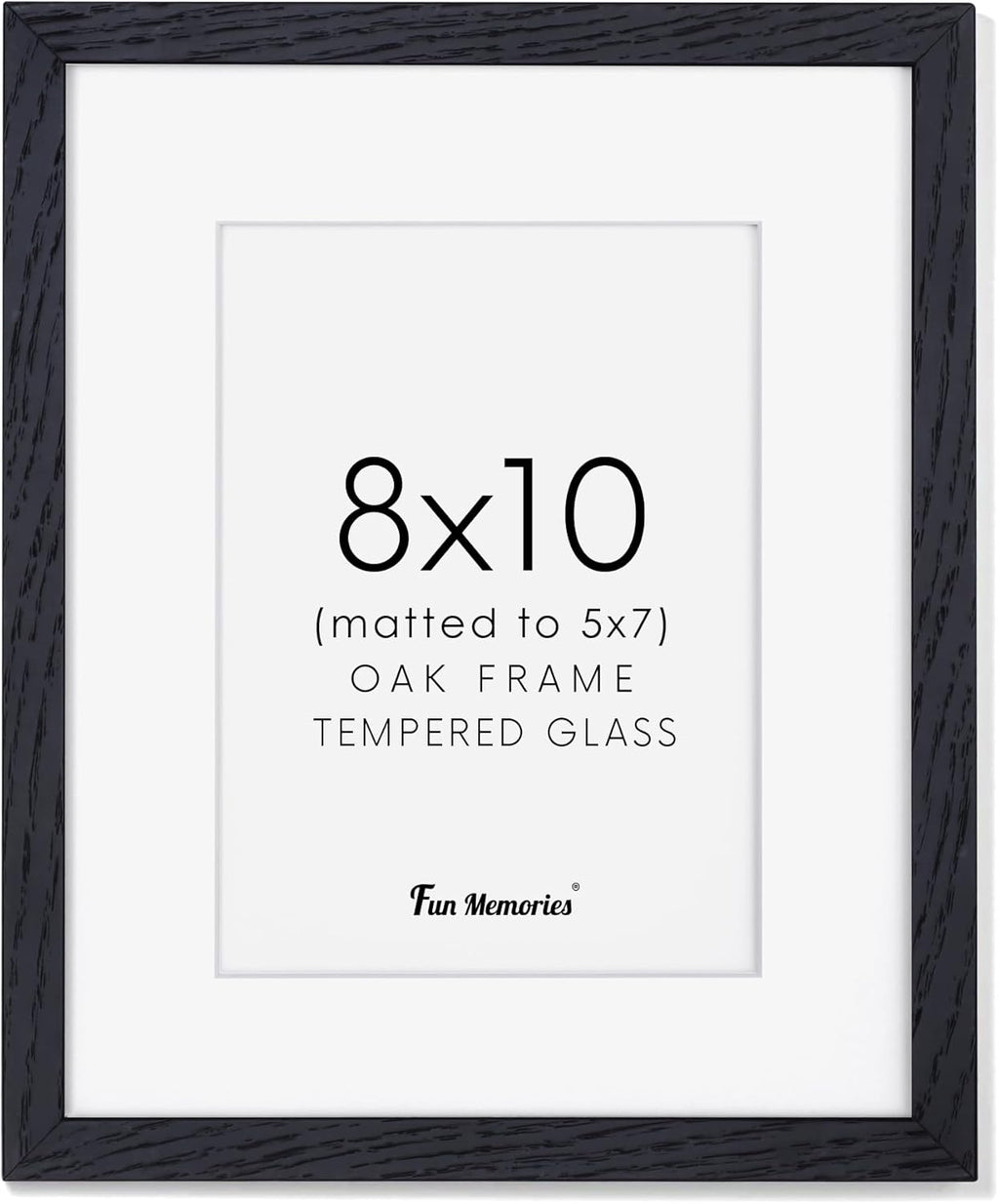 Fun Memories 8x10 Black Picture Frame, Natural Oak Wood 8 x 10 Photo Frames, 8 by 10 Frames Real Glass, 8x10 Picture Frame with Mat for 5x7, Rustic Black Wood Frame 8"x10", 1 Pack