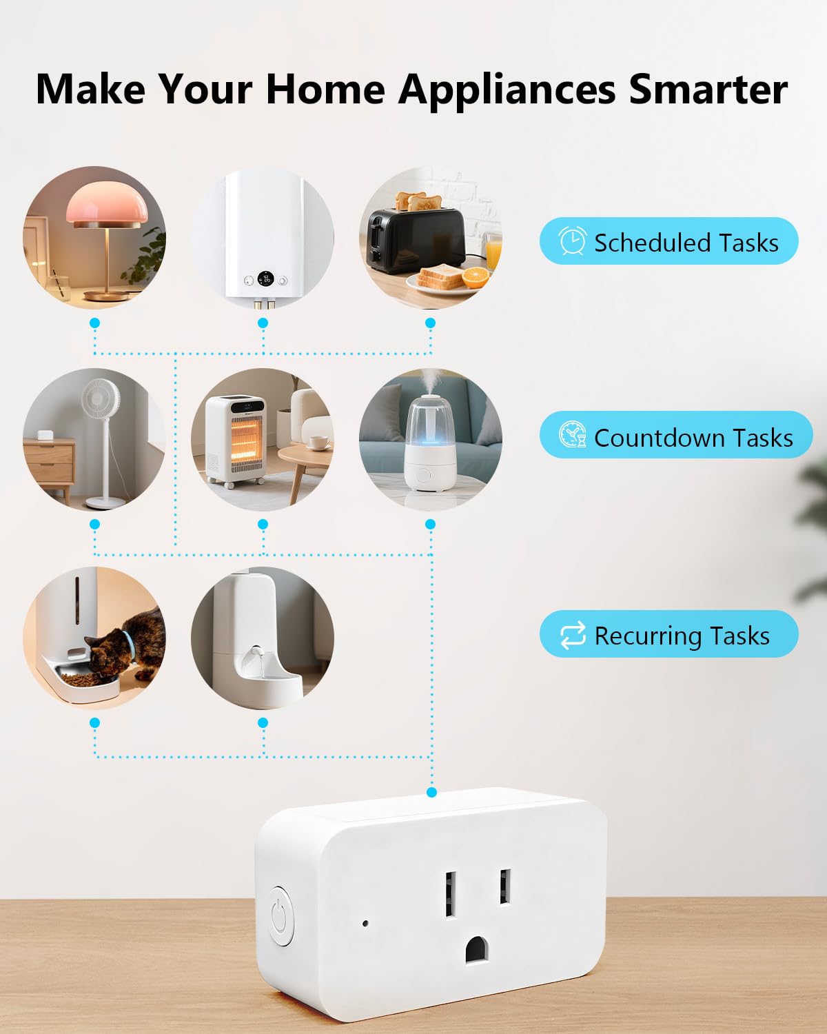 DAYBETTER Smart Plug 15A/1800W, Smart Plugs Compatible with Alexa and Google Home, 2.4GHz WiFi Bluetooth Alexa Smart Plugs, Smart Outlet with APP Control, Timer & Schedule, 4Pack