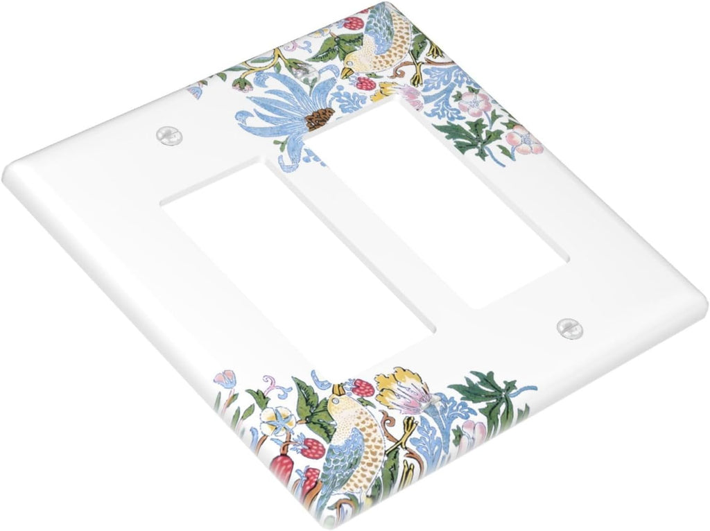 Decorative Outlet Covers Retro Morris Strawberry Rustic Plant Bird 2 Gang Wall Plate Double Rocker Two Switch Wall Cover Plate Jumbo Dual GFCI Faceplate for Bedroom Decor