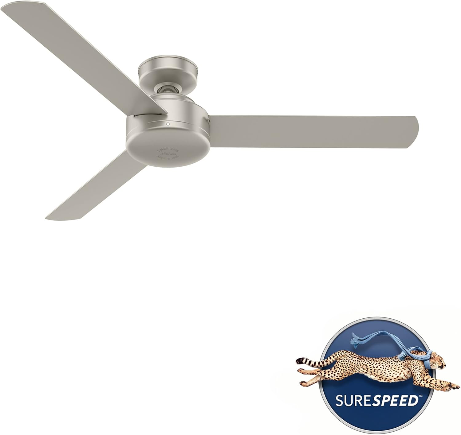 Hunter 52 inch Indoor Ceiling Fan No Light - Modern Ceiling Fan without Light, 3 Blades, Standard Mount, For Bedroom, Living Room, or Kitchen, Wall Control - Presto 50812, Matte Nickel