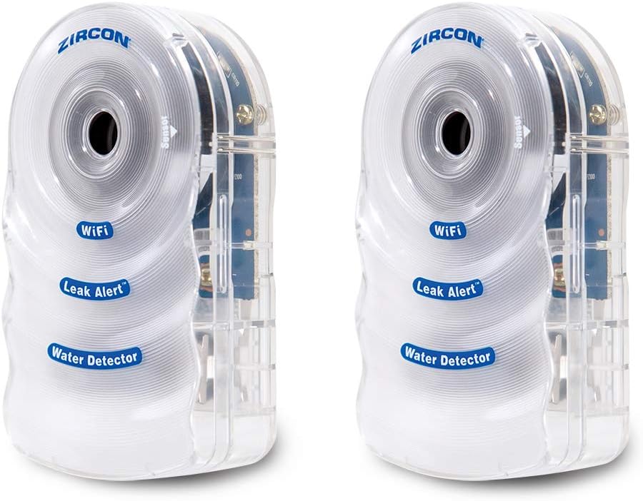 Zircon Leak Alert WiFi- 2 Pack - Smart Electronic Water Detector Alarm with Email, Audio and Visual Alerts - Batteries Included, (72336) White
