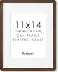 11x14 Picture Frame, Solid Oak Wood Frame 11 x 14 for Wall, Rustic Wooden Frames 11 by 14 with Tempered Glass, 11x14 Frame with Mat for 8x10, Home Decor Photo Frames 11"x14", Walnut Color, 1 Pack