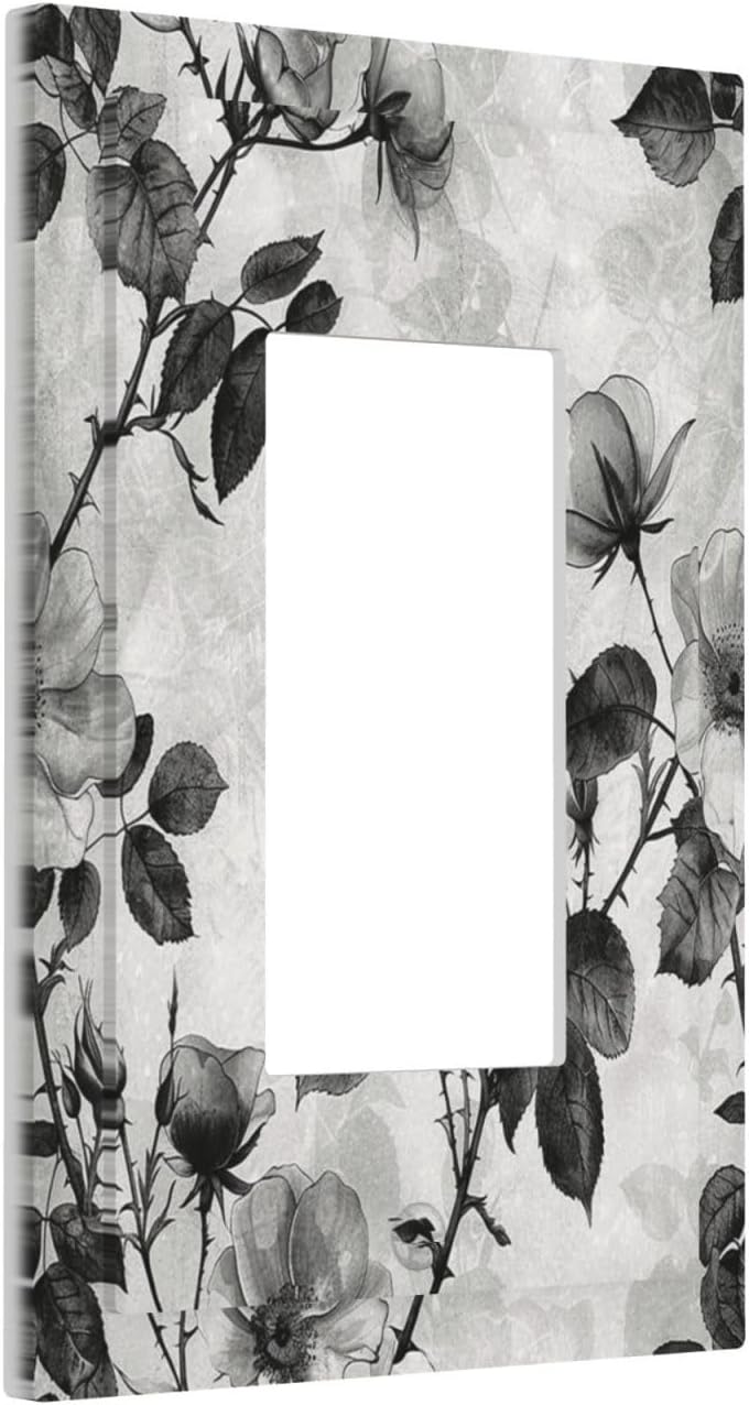 Decorative Outlet Covers Black Breezy Watercolor Garden Floral 1 Gang Single Rocker Light Switch Cover Plate Wall Plates GFCI Faceplate for Bedroom Home Decor