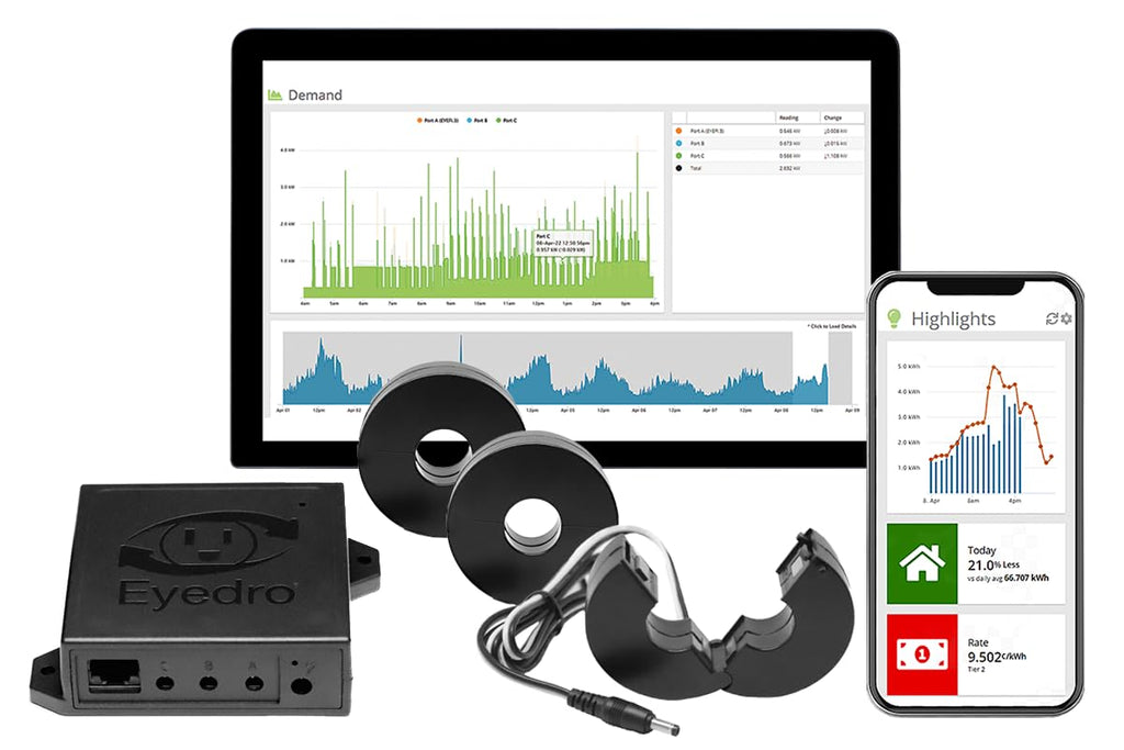 Eyedro Business 3-Phase Energy & Solar Monitor - Net Metering - High-Resolution Electricity Usage Data - No Fee Cloud Software - Alerts - Reports - Real-time Energy Costs - E5B-EW-E3 (Ethernet/WiFi)