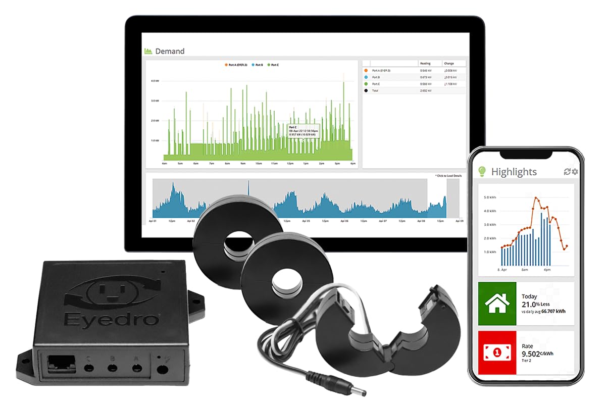 Eyedro Business 3-Phase Energy & Solar Monitor - Net Metering - High-Resolution Electricity Usage Data - No Fee Cloud Software - Alerts - Reports - Real-time Energy Costs - E5B-EW-E3 (Ethernet/WiFi)