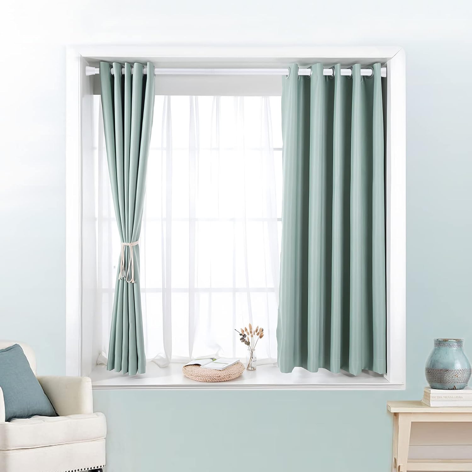 Tension Curtain Rod 30 to 64 Inch White Curtain Rod Adjustable Expandable Spring Tension Curtain Rod No Drilling 7/8" Spring Loaded Curtain Rods for Windows Bedroom Closet Doorway Door