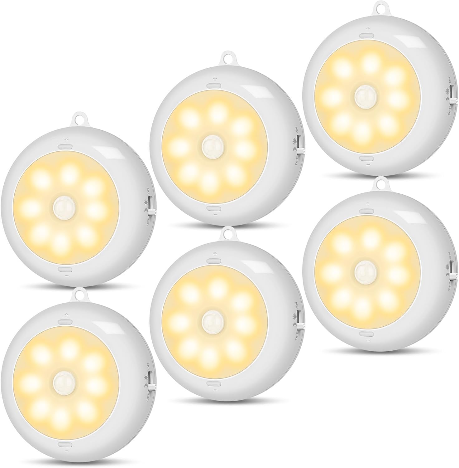 Under Cabinet Lighting, LED Puck Lights AA Battery Operated, Closet Lights Motion Sensored for Kitchen, Shelf, Dimmable & Magnetic, 3000K Warm White (6 Pack)