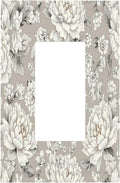 White Poppies Floral Modern Grey Peonies Flowers Decorative Outlet Covers 1 Gang Single Rocker Light Switch Cover Plate Wall Plates GFCI Faceplate for Bedroom Bathroom Decor
