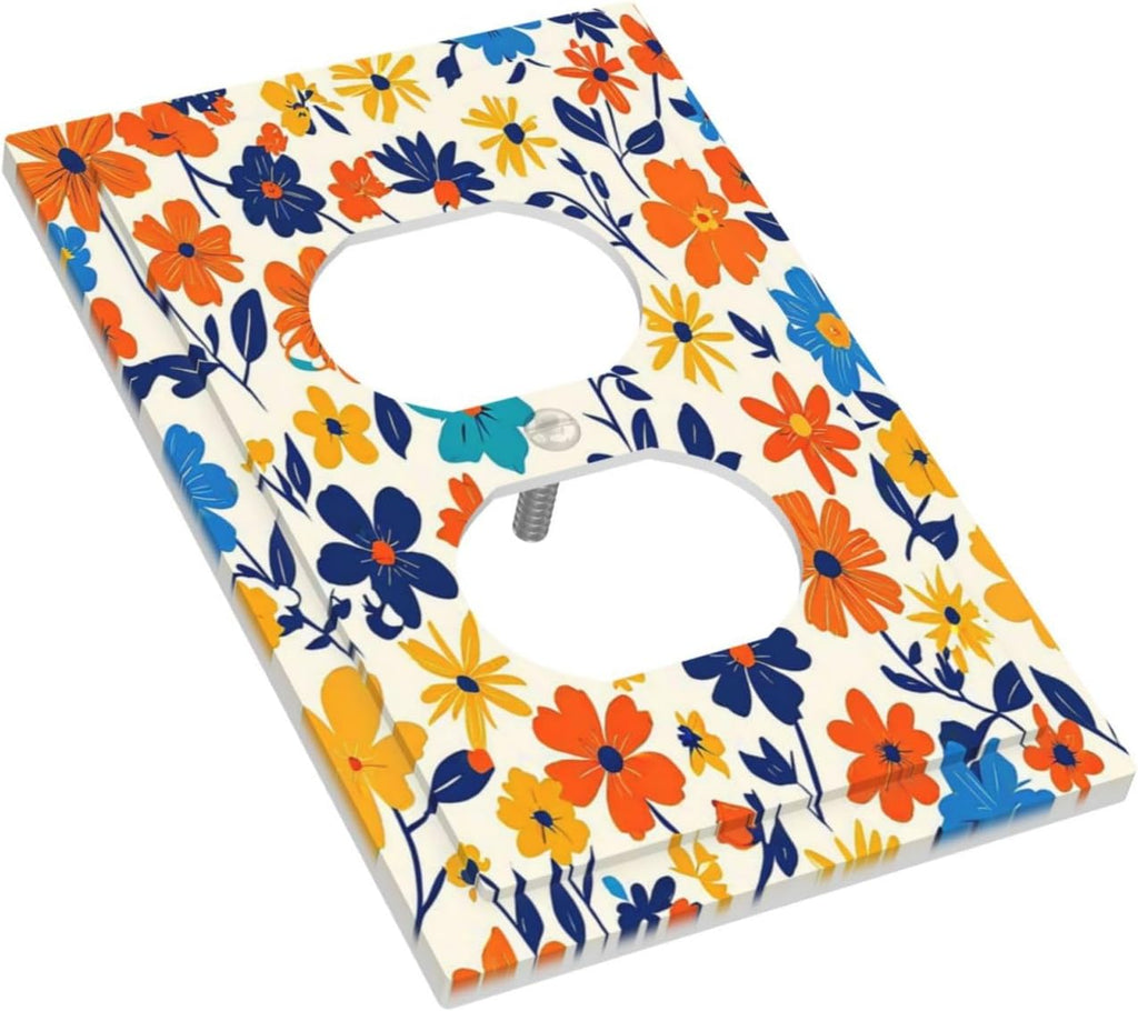 Nature Flowers Botany Plant Art Floral Outlet Covers 1 Gang Duplex Light Switch Cover Wall Plate Decorative Switch Plates Electrical Receptacle Faceplate for Bedroom Bathroom Decor