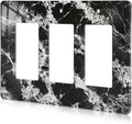 Black White Marble Pattern Acrylic Shiny Silver Wall Plate Triple Toggle Outlet Covers Decorative Switch Cover