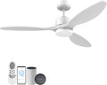 cumilo 52" Smart Wood Ceiling Fans with light and Remote,Dimmable LED Light,Quiet DC Motor,Control with Alexa Google Voice App,Outdoor Indoor Modern Ceiling Fan for Bedroom Patio,White