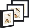 3x3 Picture Frame Set of 3, Black Metal Square Photo Frames with HD Glass, Fits 2x2 with Mat or 3 x 3 without Mat, Display for Wall and Table