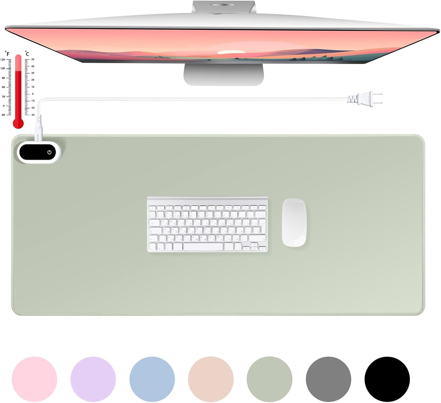 Konohan Heated Large Desk Mat PU Leather Warm Mouse Pad with 5 Heating Level & 4 Hour Auto Shut-Off Heating Keyboard Pad Warmer Gaming Mice Mat Only Supports 110v(Gray-Green Color,31.5" X 13")