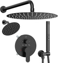Shower Systems STARBATH 12+6" Round Dual Rainfall Shower Head with Handheld Spray for Two People, Wall Mounted 3 Way Rain Shower Faucet Sets Complete, Included Valve and Trim Kit, Matte Black