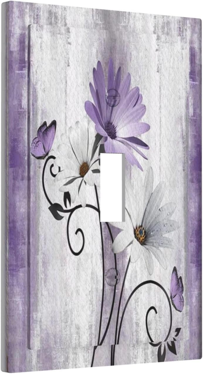 Decorative Light Switch Plate Covers Rustic White Purple Daisy Floral Flower 1 Gang Wall Plate Single Toggle Switch Cover Plate Jumbo Electrical Switchplate Receptacle Faceplate