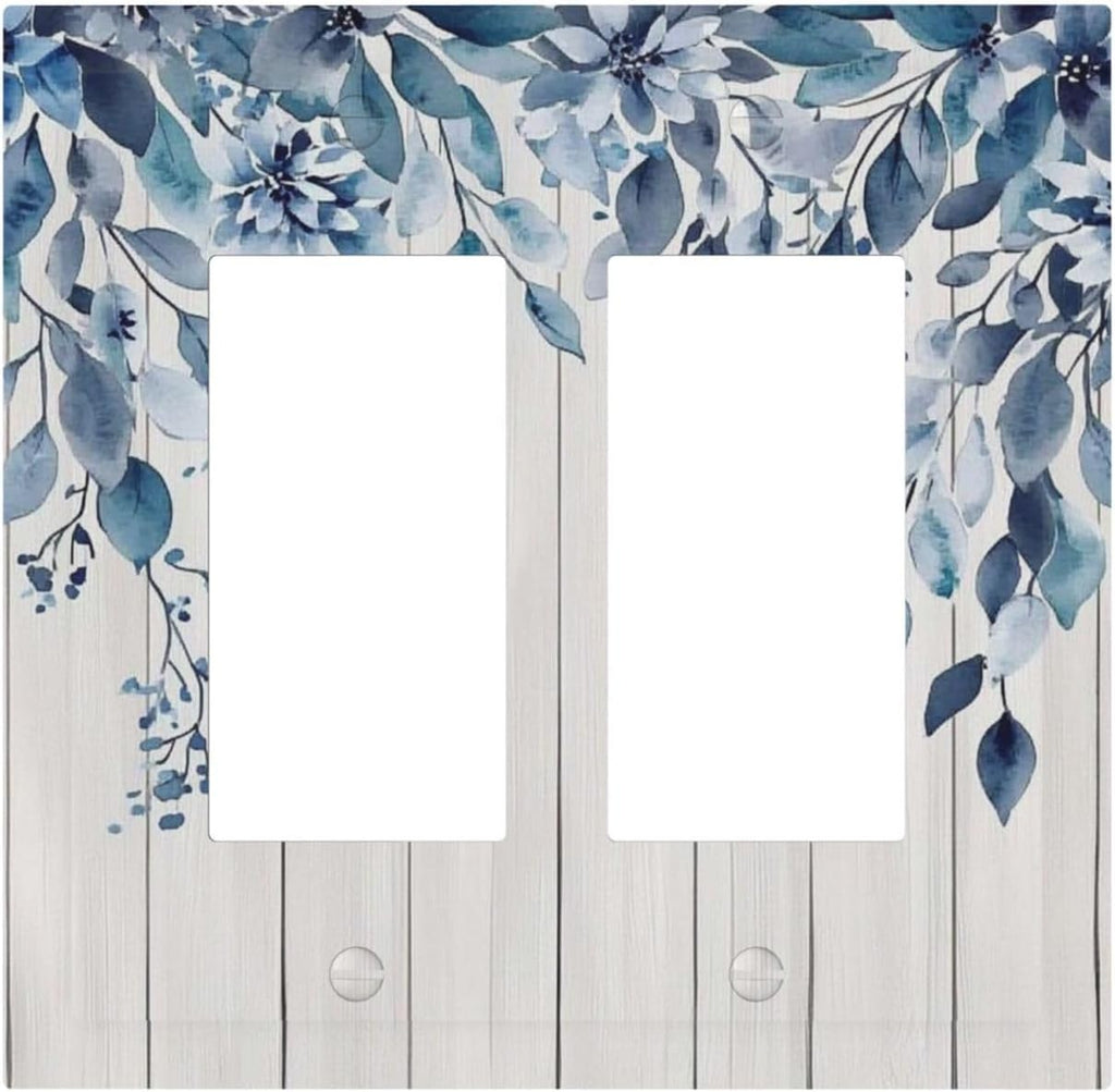 Eucalyptus Rustic Watercolor Plant Decorative Outlet Covers 2 Gang Double Gfci Rocker Electrical Wall Panels Light Switch Cover Plate For Farmhouse Home Decor