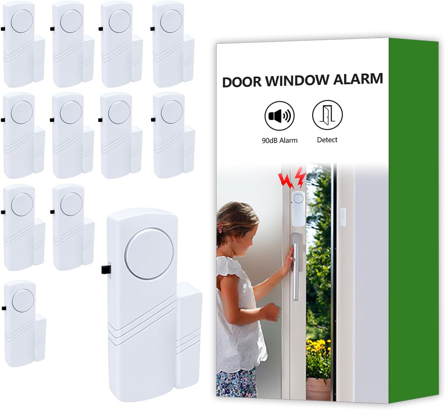 Door Window Alarm, 90dB Door Alarms Sensor for Kids Safety, Home Security, Door Window Burglar Alarm, Window Pool Alarms for Home, Apartments, Offices, Hotel Rooms (12pack)