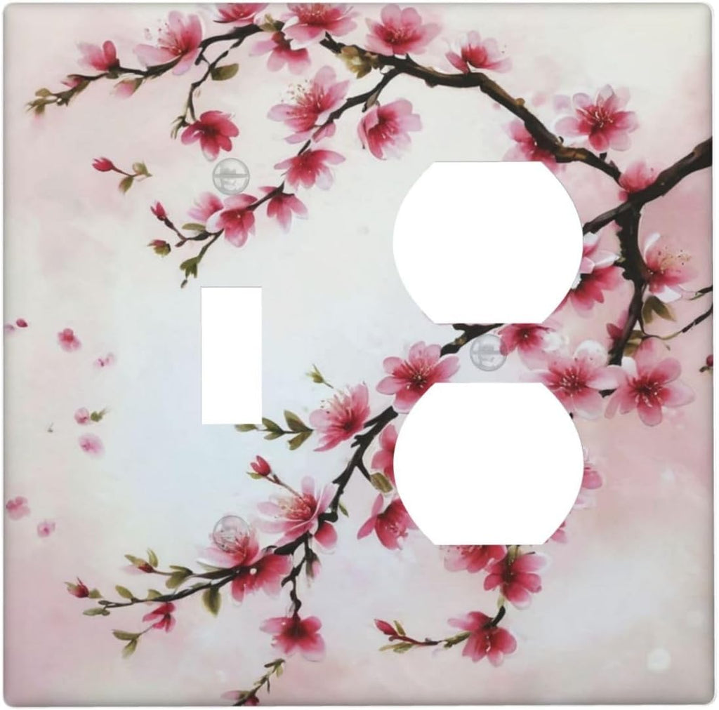 Decorative Outlet Covers Rustic Branch with Pink Flowers Plum Blossom 2 Gang Wall Plate Single Toggle Duplex Light Switch Cover Switch Plate Covers Faceplate for Bedroom Home Decor