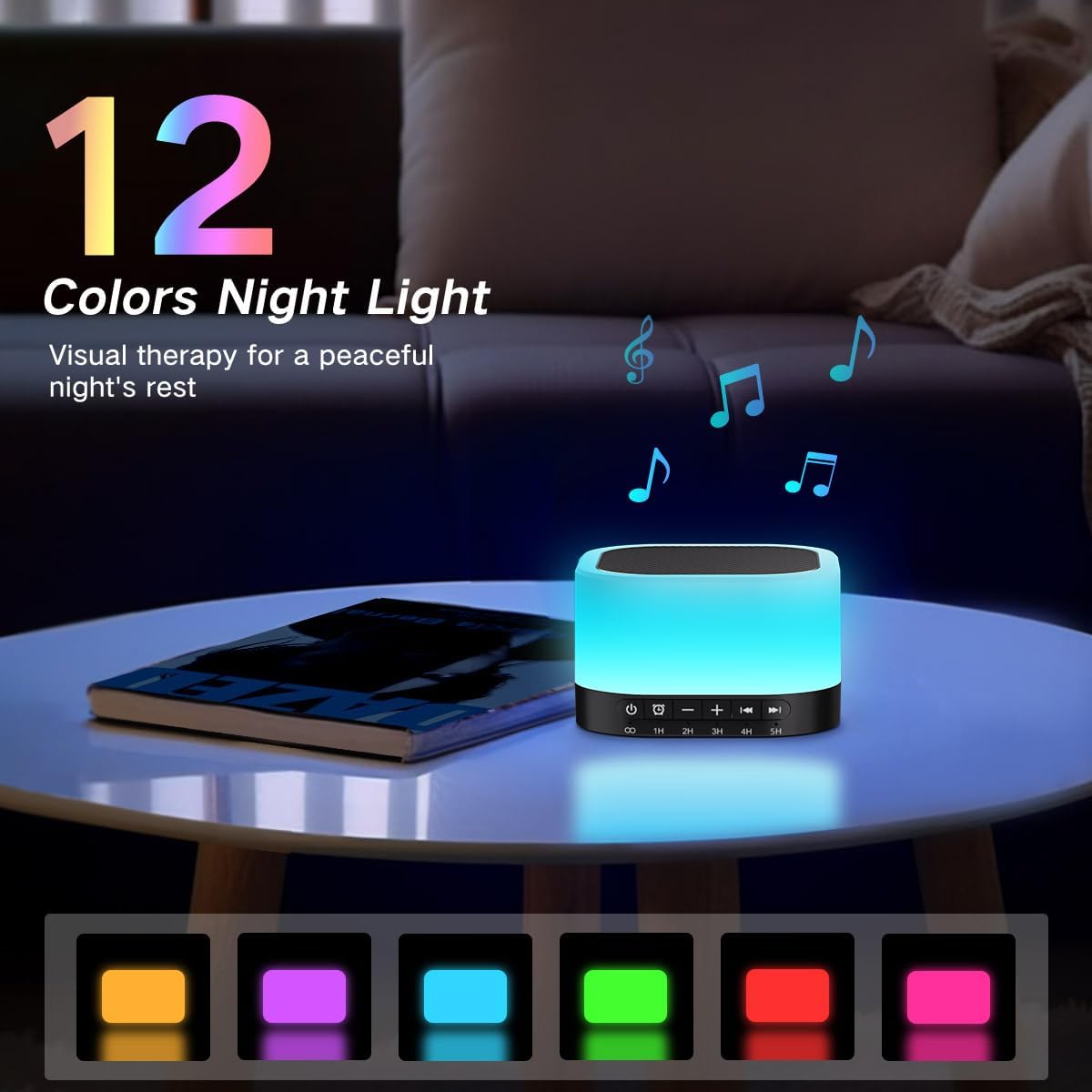 SleeZOO Sound Machine White Noise Machine with 25 Soothing Sounds 12 Colors Light with 10 Adjustable Levels 32 Adjustable Volumes 5 Timers Portable Sleep Machine for Adults Kids Baby (Black)