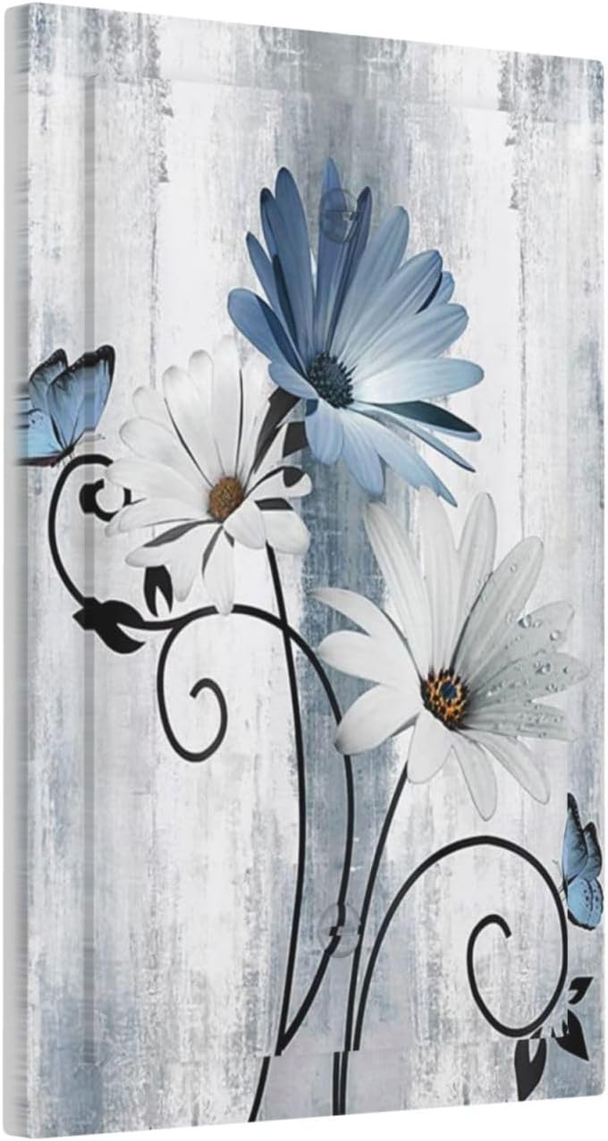 Decorative Light Switch Cover Plate Rustic Blue White Daisy Ink Flower 1 Gang No Device Single Blank Outlet Covers Wall Plates for Electrical Outlets Faceplate for Bedroom Home Decor