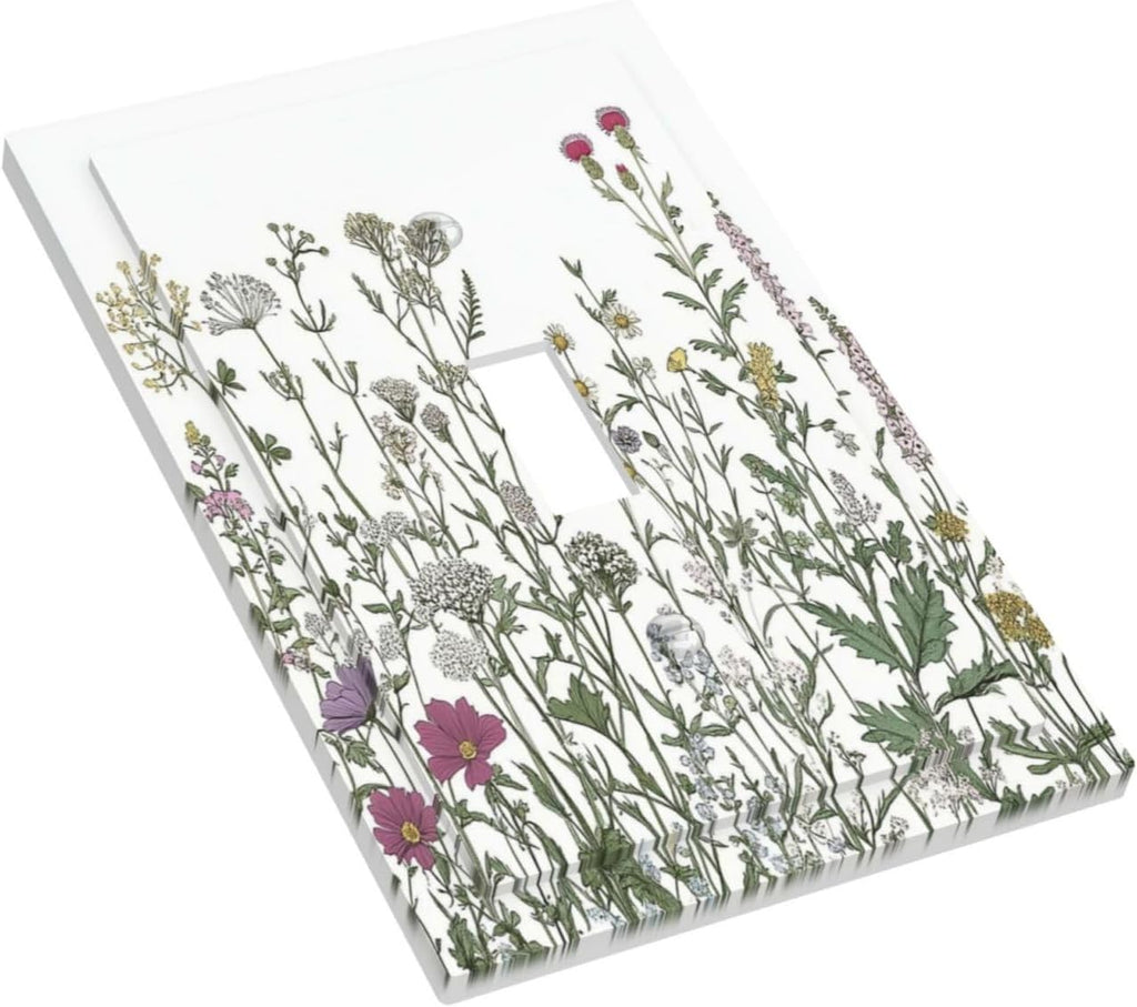 Vintage Herbs Wildflowers Plant Floral Decorative Light Switch Cover 1 Gang Single Toggle Device Electrical Faceplate Switchplates Decorator Outlet Wall Plate For Bed Room Home Decor