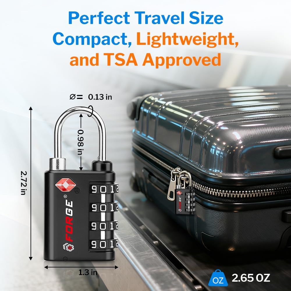 Forge Dual-Opening: Key or Combination Lock, TSA Approved Luggage Lock for Luggage, Pelican case, Travel, Gym, School and More.