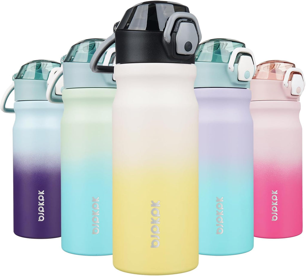 BJPKPK Insulated Water Bottle 18oz Stainless Steel Water Bottles with Straw and Carry Handle Double Wall Metal Thermal Flask,Lemon