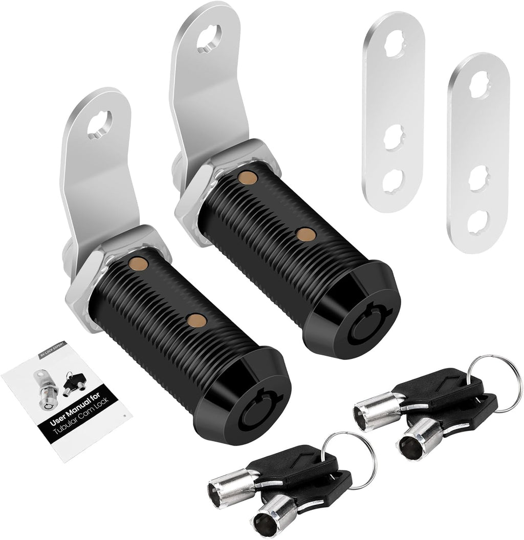2 Pack Black Cabinet Lock with Keys, 1-1/2" RV Storage Locks Keyed Alike, RV Locks for Storage Door, Camper Toolbox RV Cam Locks with Manual (Black -2 Pack, 1-1/2 Inch)