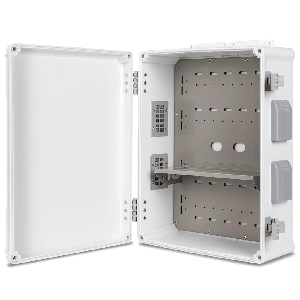 Outdoor Electrical Junction Box, ABS Water Resistant Enclosure with Internal Mounting Panel & Hinged Cover (16.5" H x 12.6" L x 6.1" W)